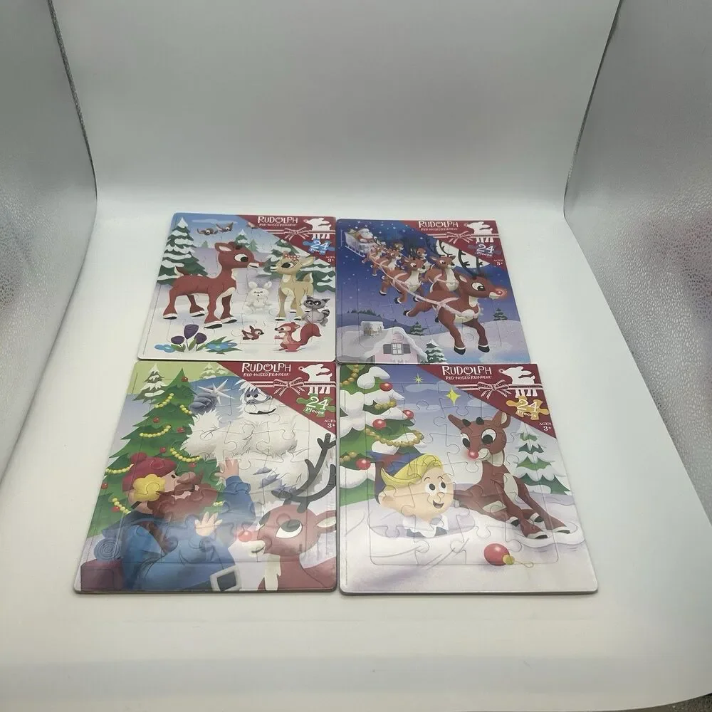 Rudolph Red-Nosed Reindeer 24 Piece Tray Puzzles Lot of 4 Sealed Ages 3+
